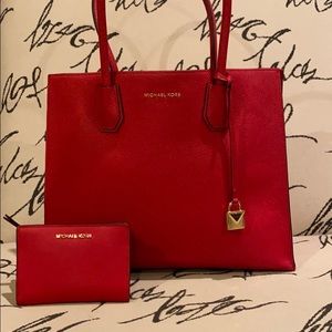Michael Kors Red Pebbled Tote Bag
